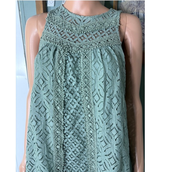 Jolt Dresses & Skirts - Jolt Sage Green Lace Sleeveless Shift Dress Shimmer Crochet High Neck Small